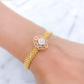 Graceful Flower + Diamond Cluster 18k Gold Bracelet