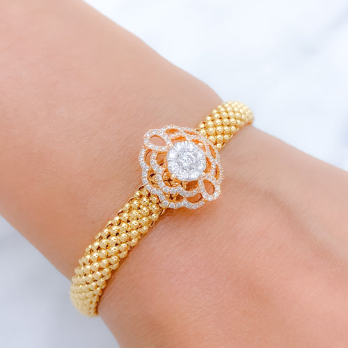 Graceful Flower + Diamond Cluster 18k Gold Bracelet