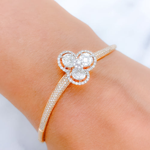 Three Petal Diamond 18k Gold Bangle Bracelet