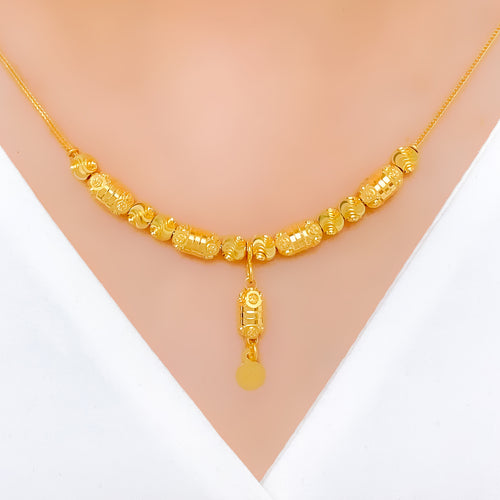 Charming Engraved 22k Gold Barrel Necklace