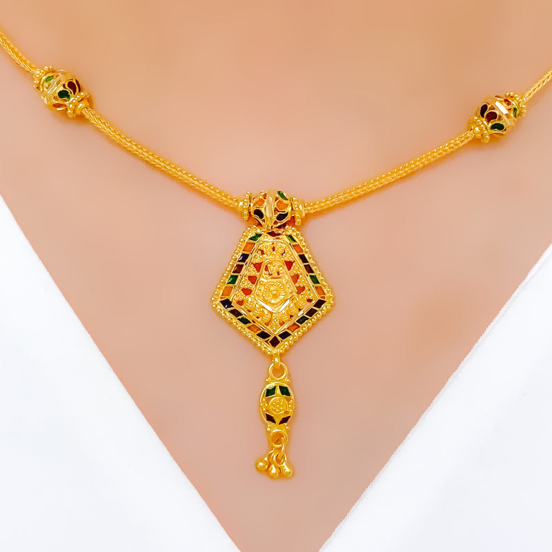 Opulent Colorful Dangling 22k Gold Necklace Set