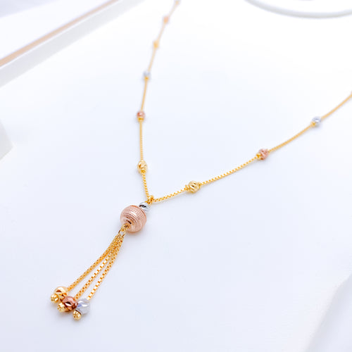 Shimmering Orb Three-Tone Long 22k Gold Necklace Set