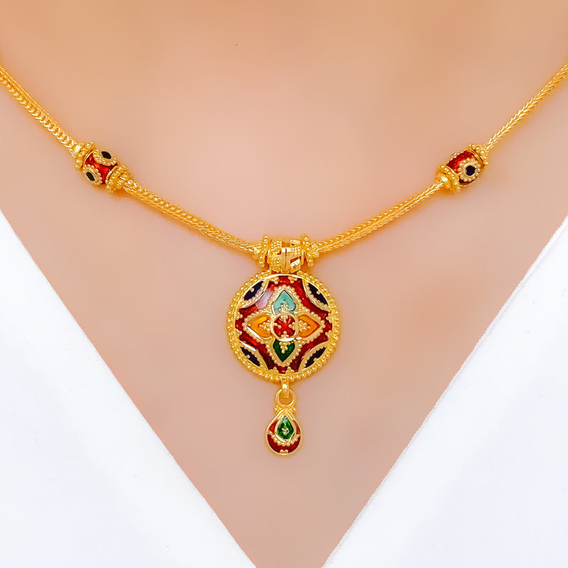 Colorful Round 22k Gold Meenakari Set