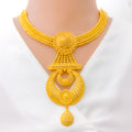 22k-gold-distinct-flower-accented-hanging-chand-necklace-set