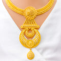 22k-gold-distinct-flower-accented-hanging-chand-necklace-set