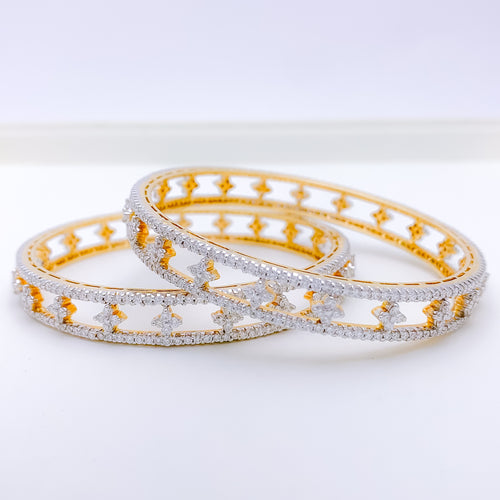 Double Row Star Accented Diamond + 18k Gold Bangle Pair