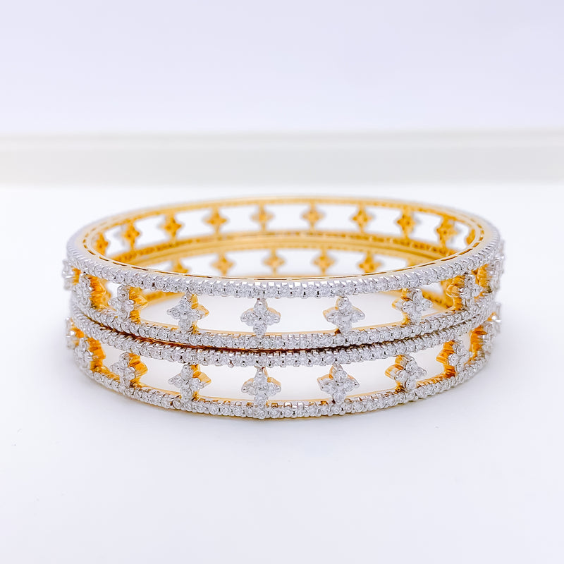 Double Row Star Accented Diamond + 18k Gold Bangle Pair