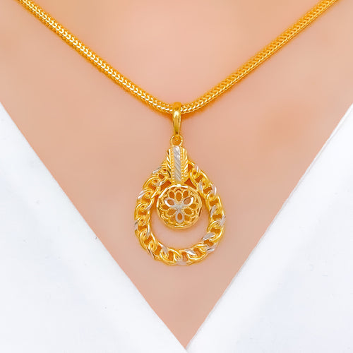 Sophisticated Floral 22k Gold Pendant Set