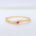 Delicate Curved Ruby + 22k Gold CZ Bangle