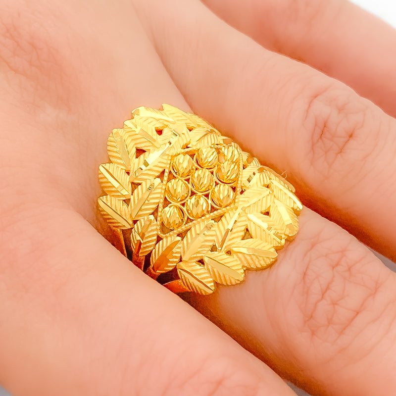 Bold Crown Style 22k Gold Leaf Ring