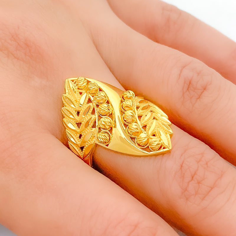 Elongated Tiered 22k Gold Beadwork Ring