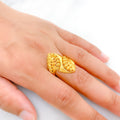 Elongated Tiered 22k Gold Beadwork Ring