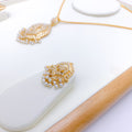 Plush Floral Pearl Drop 22k Gold Pendant Set