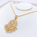 Plush Floral Pearl Drop 22k Gold Pendant Set