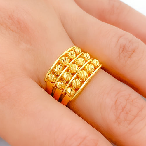 Triple Row Fancy 22k Gold Bead Ring