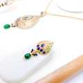 Sapphire Adorned Leaf Drop Pendant Set