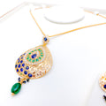 Sapphire Adorned Leaf Drop Pendant Set