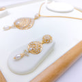 Regal Hanging Pearl 22k Gold Pendant Set