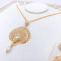 Regal Hanging Pearl 22k Gold Pendant Set