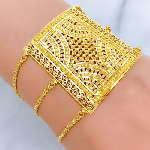 Upscale Crescent Adorned 22k Gold Statement Bracelet