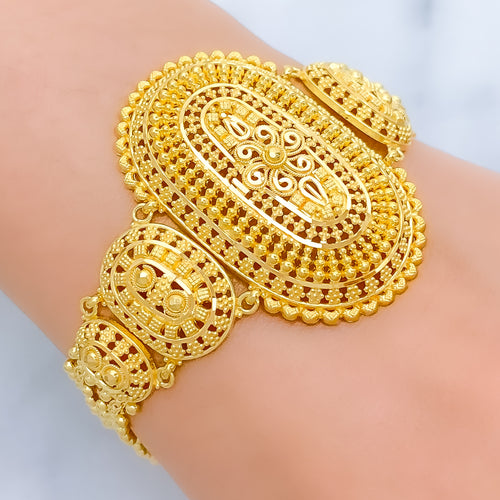 Distinct Beaded Oval 22k Gold Statement Bracelet