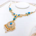 Striking Turquoise + Pearl Hanging 22k Gold Necklace Set