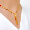 Fancy Two-Chain Pink CZ Drop 22k Gold Necklace Set w/ Bracelet