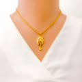 22k-gold-Attractive Leaf Accented Drop Pendant Set