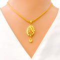 22k-gold-Attractive Leaf Accented Drop Pendant Set