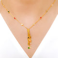 Elongated Multi -Color CZ Drop 22k Gold Necklace Set w/ Bracelet