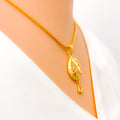 22k-gold-Attractive Leaf Accented Drop Pendant Set