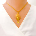 22k-gold-Decorative Netted Drop Peacock Pendant Set 