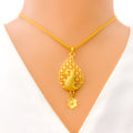 22k-gold-Decorative Netted Drop Peacock Pendant Set 