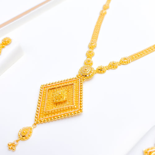 Geometric Beaded 22k Gold Long Set