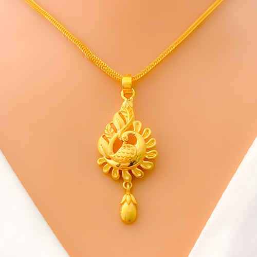 22k-gold-Charming Classy Peacock Pendant Set 