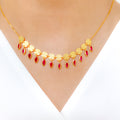 Reflective Circles Deep Red CZ 22k Gold  Necklace Set w/ Bracelet