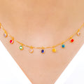 Classy Round Multi-Color CZ 22k Gold Necklace Set w/ Bracelet