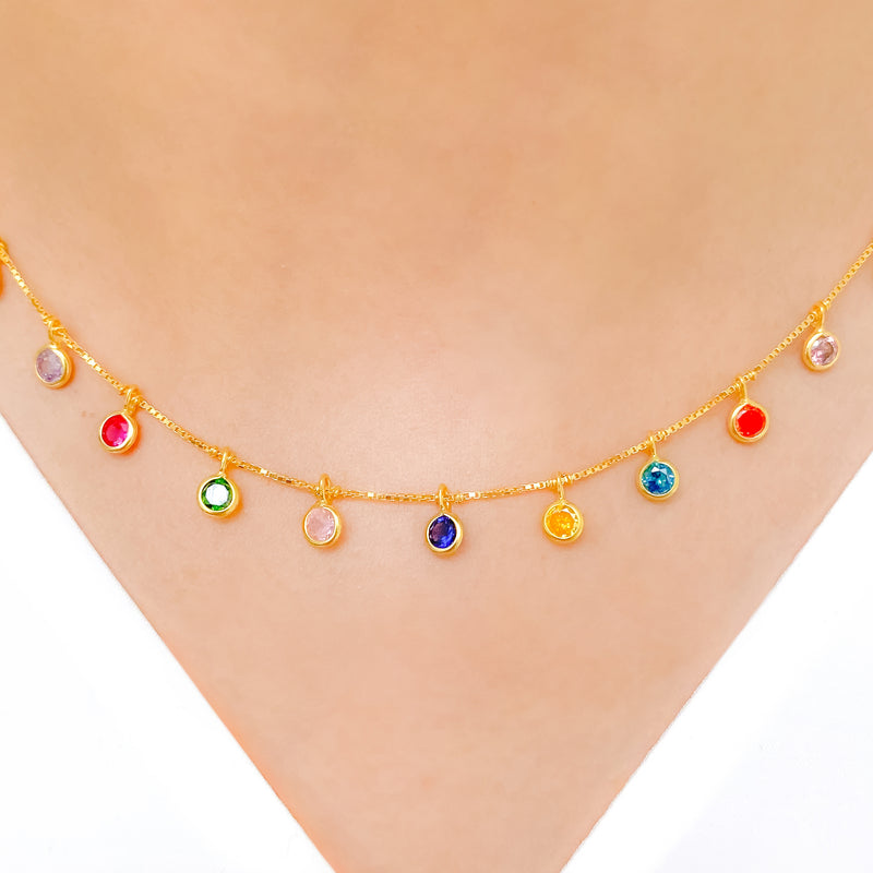 Classy Round Multi-Color CZ 22k Gold Necklace Set w/ Bracelet