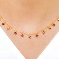 Dark Red Hanging Squares 22k Gold Necklace Set w/ Bracelet