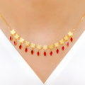FLOWER ACCENTED DEEP RED CZ 22k Gold NECKLACE