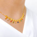 Dressy Multi-Colored Hanging Charm CZ 22k Gold Necklace