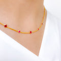 Exclusive Pink CZ 22k Gold Necklace Set w/ Bracelet