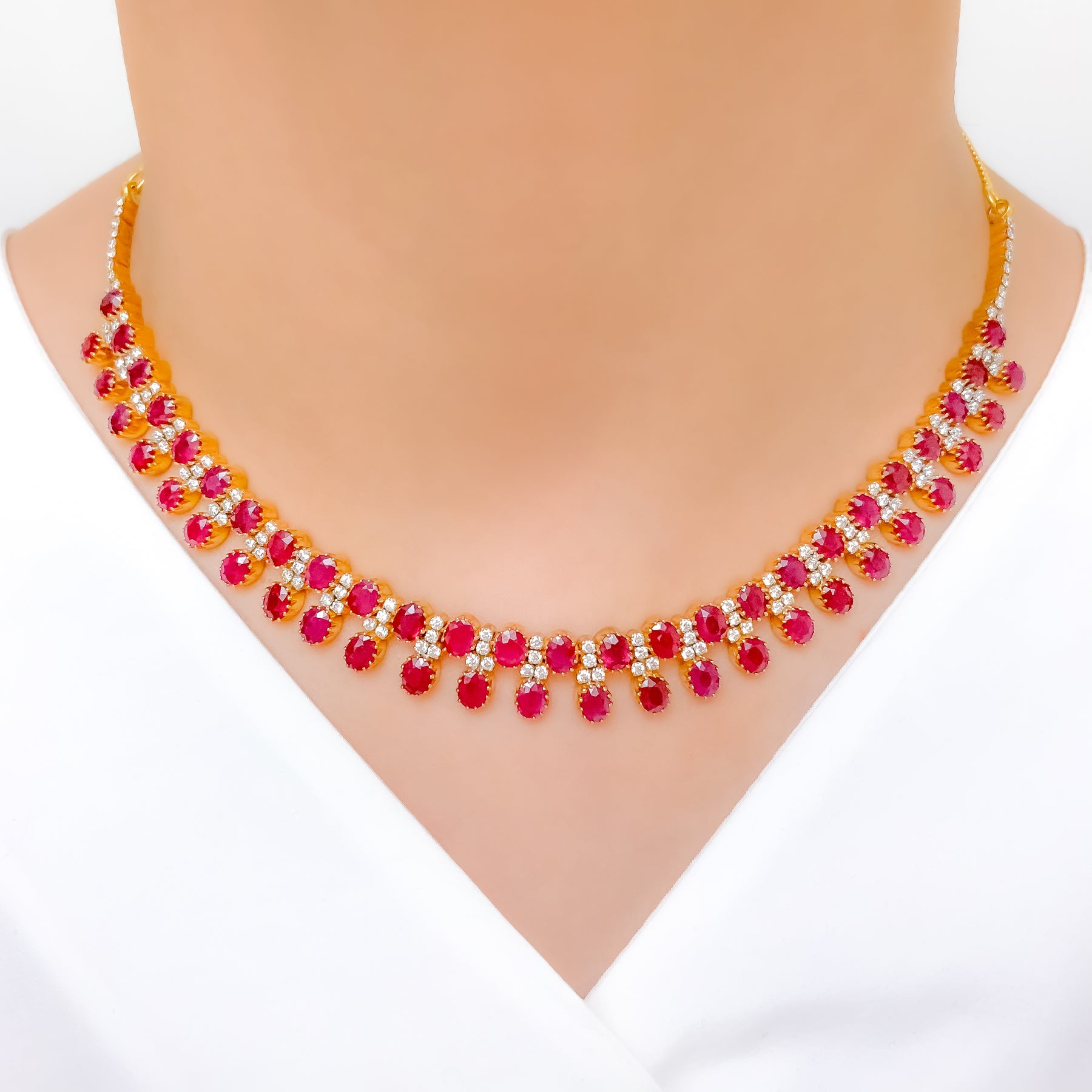 Gold ruby and diamond necklace Clearance