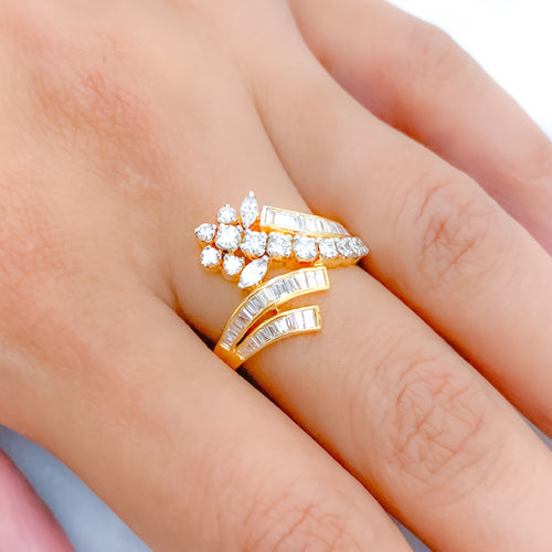 Elegant Curved Baguette 18k Gold Diamond Ring