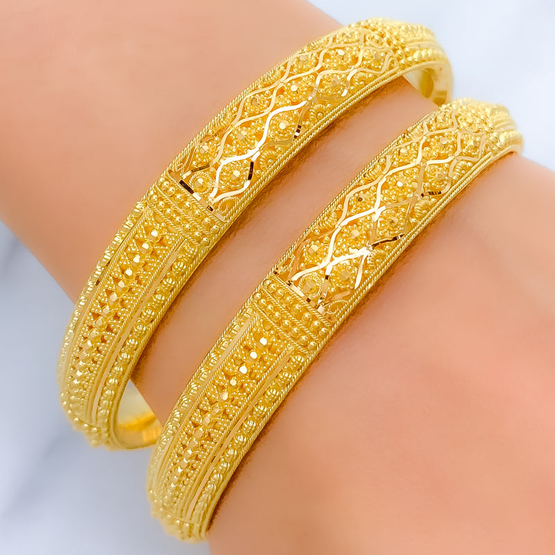 Intricate Decorative Beadwork Bangle 22k Gold Pair