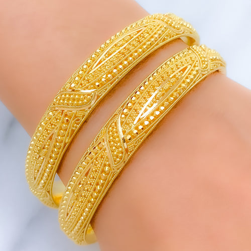 Refined Traditional Leaf Accented 22k Gold Bangles