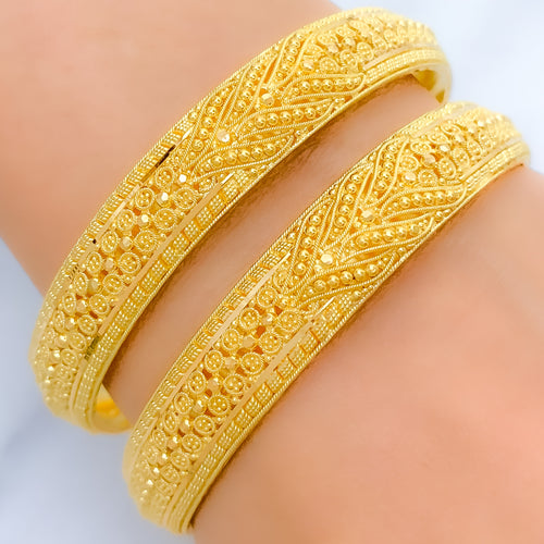 Dazzling Beaded Vine 22k Gold Bangles