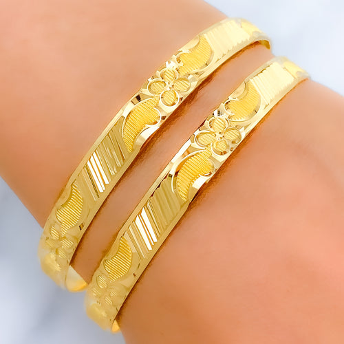 Floral Engraved Bangle 22k Gold Pair