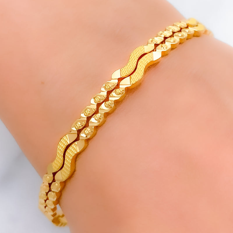 Dainty Delicate Wavy 22k Gold Bangles