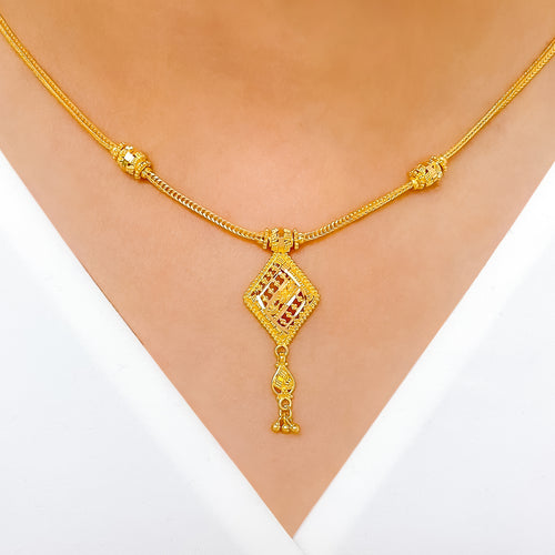 Fancy Diamond Shaped 22k Gold Necklace Set